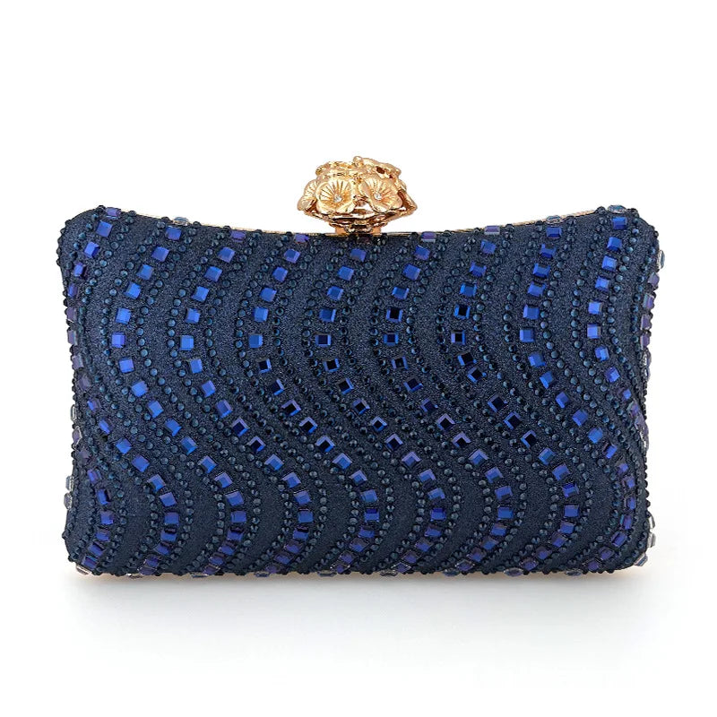 Bolsa de jantar com travesseiro azul safira, versátil, luxuosa, temperamento, bolsa de mão, retrô, diamante quente, banquete, bolsa feminina
