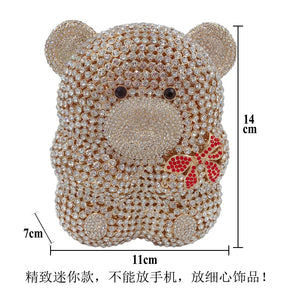Urso de pelúcia dos desenhos animados strass saco vazio metal cristal jantar artesanal diamante bolsa feminina acessível glitter acolchoado crossbody