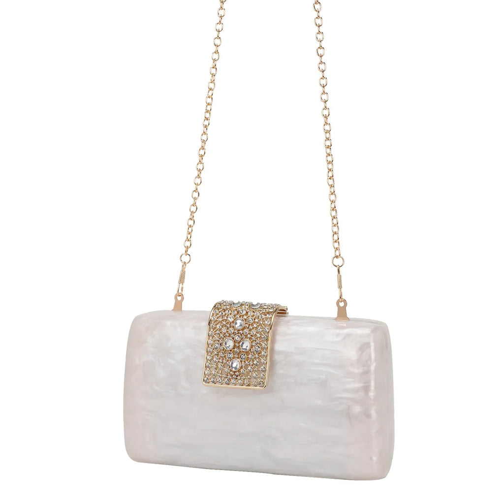 Bolsa de noite acrílica brilhante com trava de diamante, bolsa crossbody, forro de poliéster versátil, bolso para celular incluído