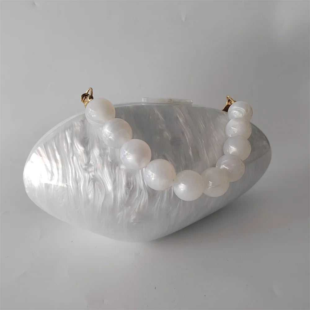 Embreagens de caixa de acrílico branco perolado feminino, mini carteira, forma irregular, festa noturna, viagem, bolsas Gilr, bolsa para mulheres