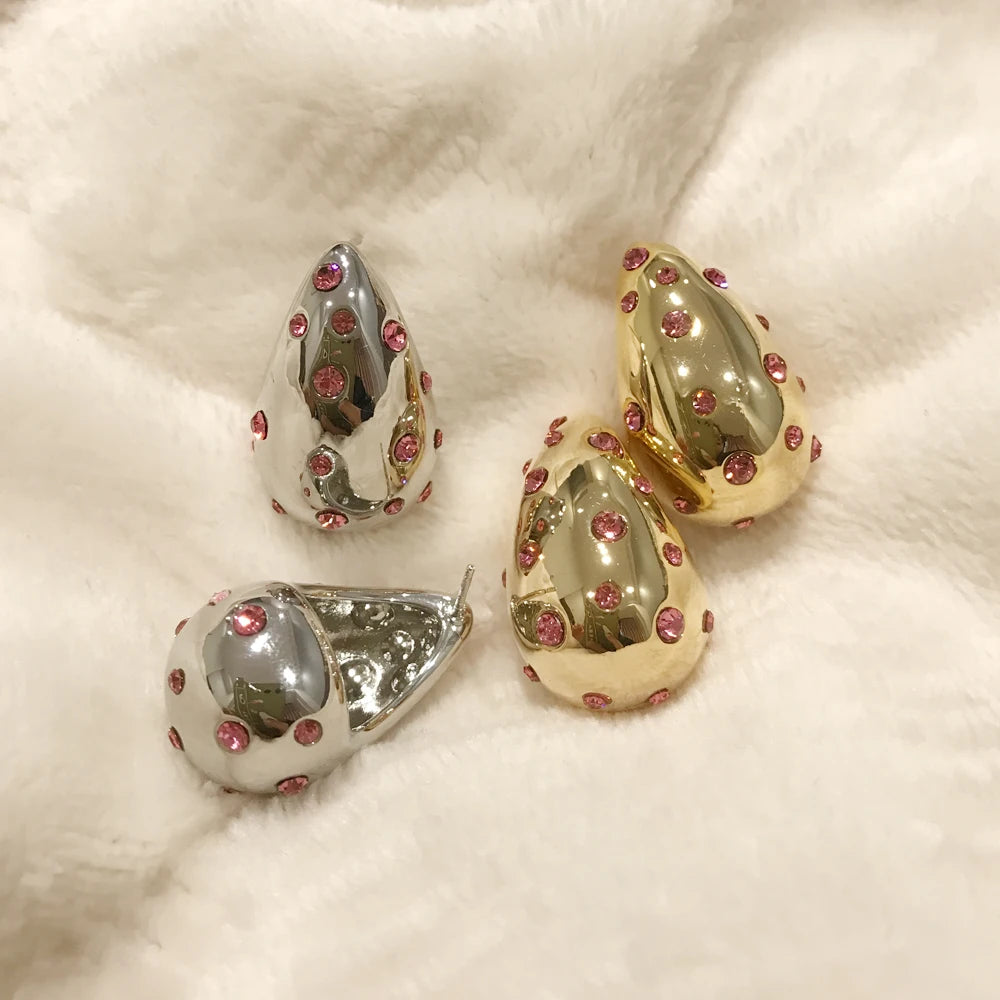 Brinco em forma de lágrima à prova d'água, contas embutidas, 18k, pvd, banhado a ouro, aço inoxidável, brincos de gota elegantes para mulheres