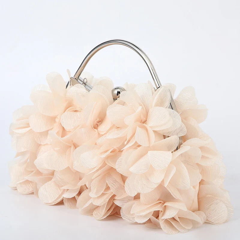 Flor noite bolsa de embreagem estilo doce floral casamento romântico nupcial bolsa alça metal banquete jantar vestido sacos com corrente