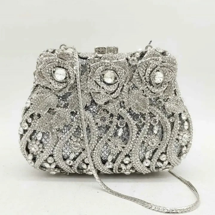 Boutique de fgg elegante feminino flor bolsas de noite cristal bolsa embreagem formal festa casamento nupcial strass bolsa embreagem