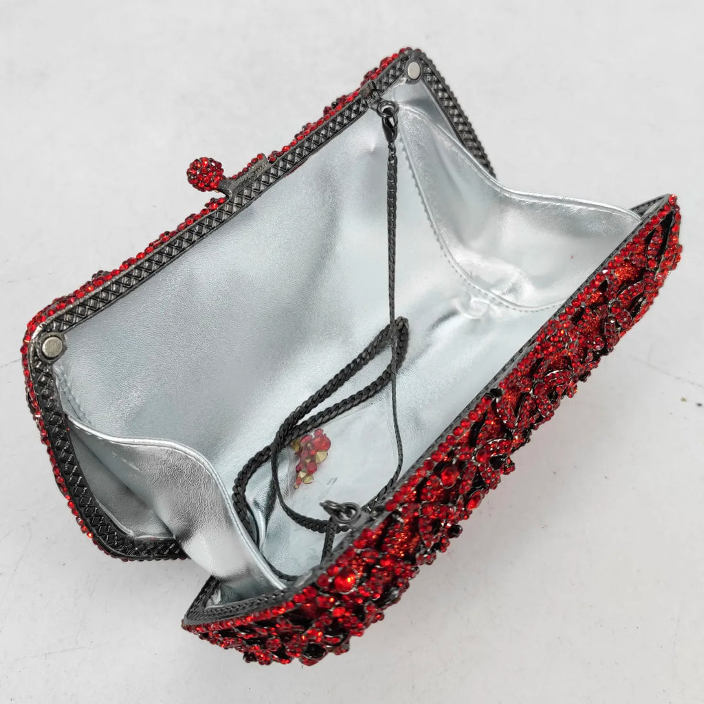 Boutique de fgg elegante flor vermelha sacos de noite e embreagens para festa de casamento feminino strass bolsas nupcial floral bolsa