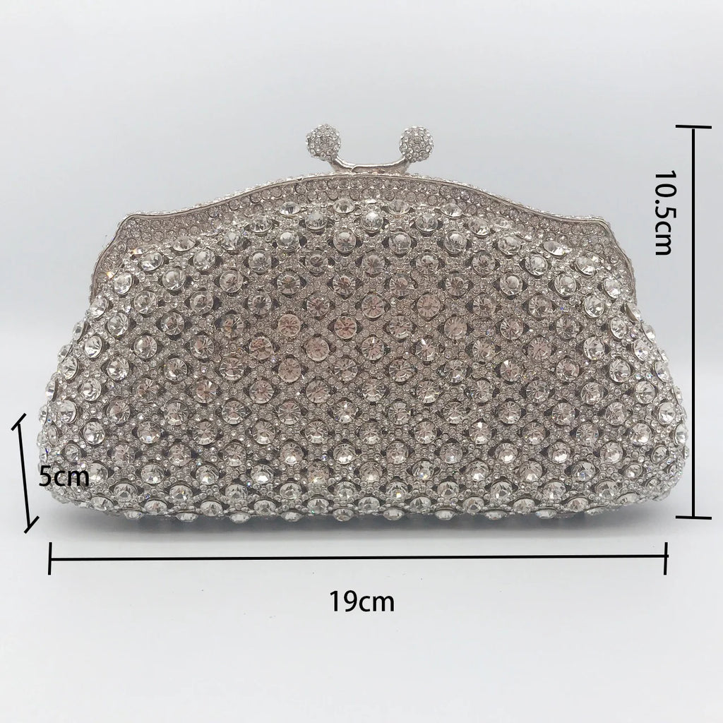 Embreagem formal de strass prateado para mulheres, bolsa elegante para banquete, festa de casamento, bolsa de cristal, bolsa nupcial luxuosa diamante