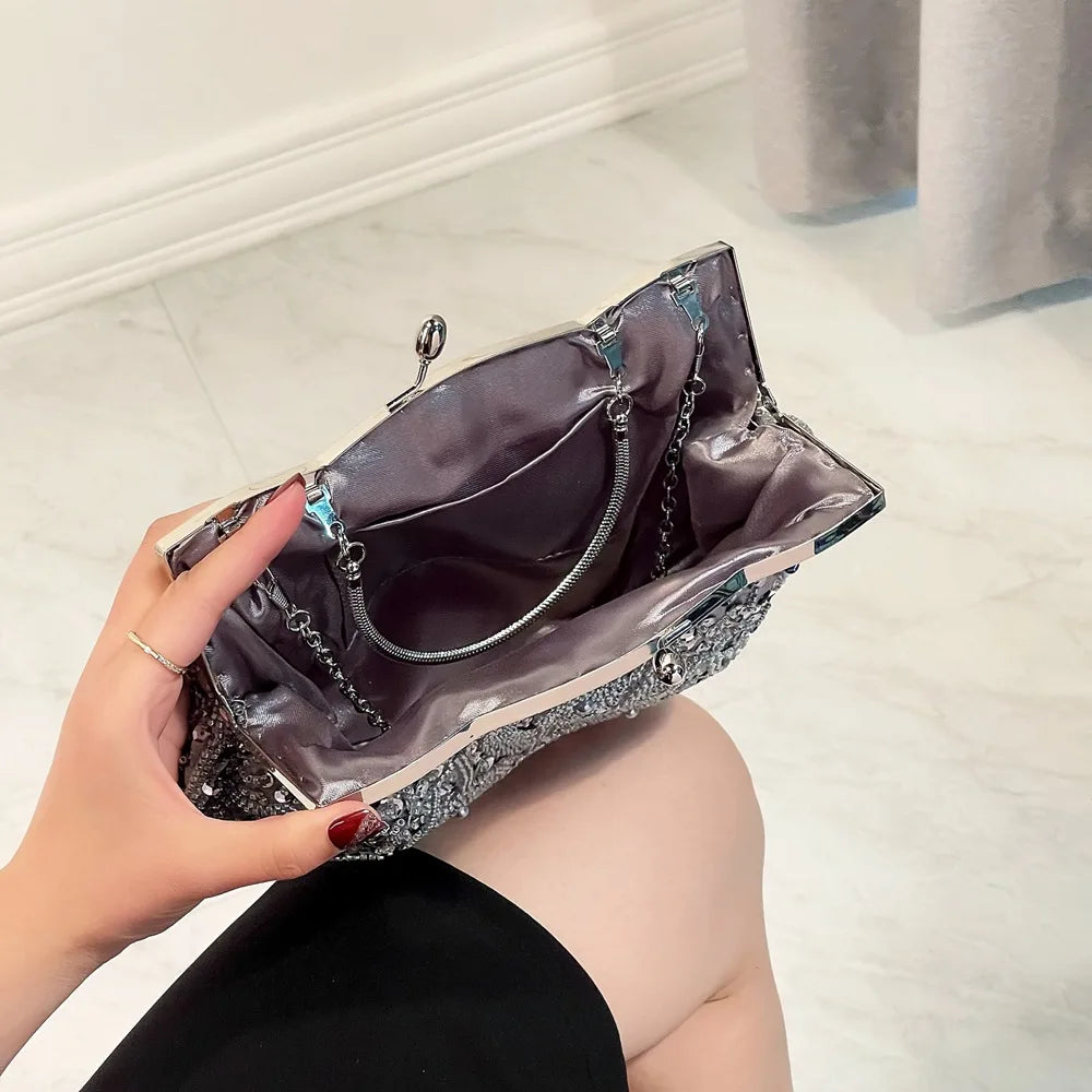Bolsa de design de lantejoulas para mulheres, grande capacidade, portátil, frisada, bolsa de casamento, acessórios de moda