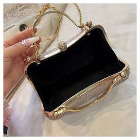 Mini bolsa de noite brilhante, bolsa com corrente de strass, bolsa de banquete com glitter de luxo, perfeita para festa, casamento, baile, jantar/banquete
