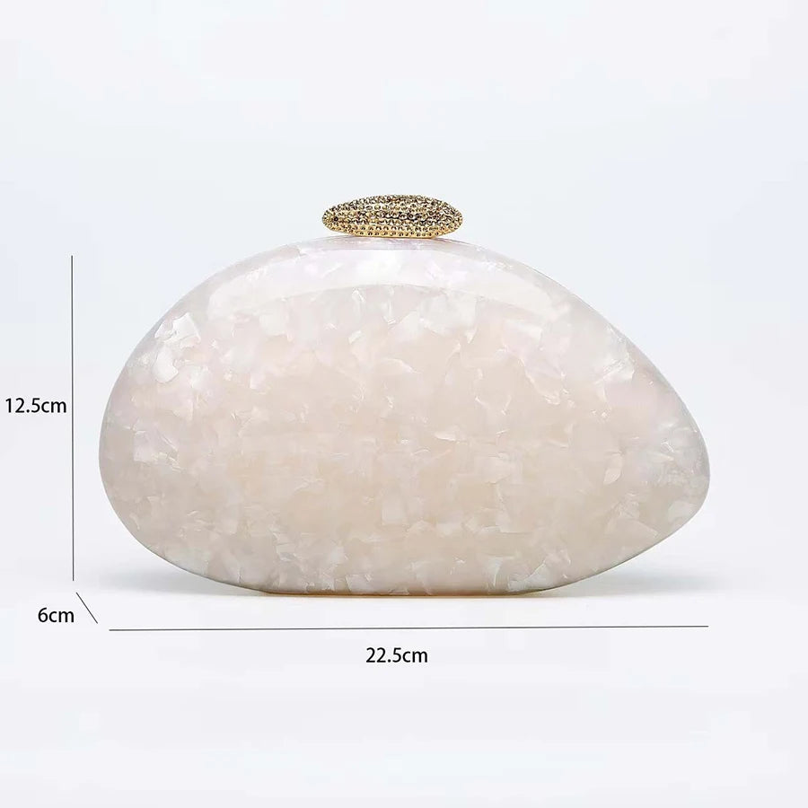 Moda feminina glamourosa elegante novidade em forma de concha bolsa de embreagem acrílico longa corrente saco de noite festa jantar banquete bolsas