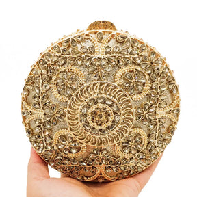 Boutique de fgg (em estoque) redondo circular oco para fora das mulheres cristal embreagem noite minaudiere saco casamento bolsa nupcial
