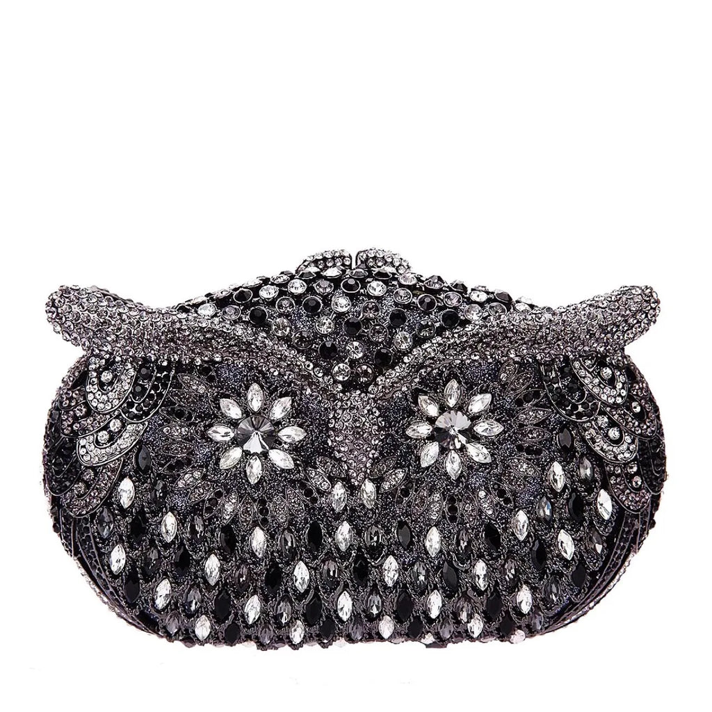 Bolsa de mão de noite em formato de coruja, multicolorida, grande, strass, bolsa de festa feminina, bolsa de baile, mini minaudiere