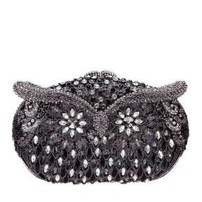 Bolsa de mão de noite em formato de coruja, multicolorida, grande, strass, bolsa de festa feminina, bolsa de baile, mini minaudiere