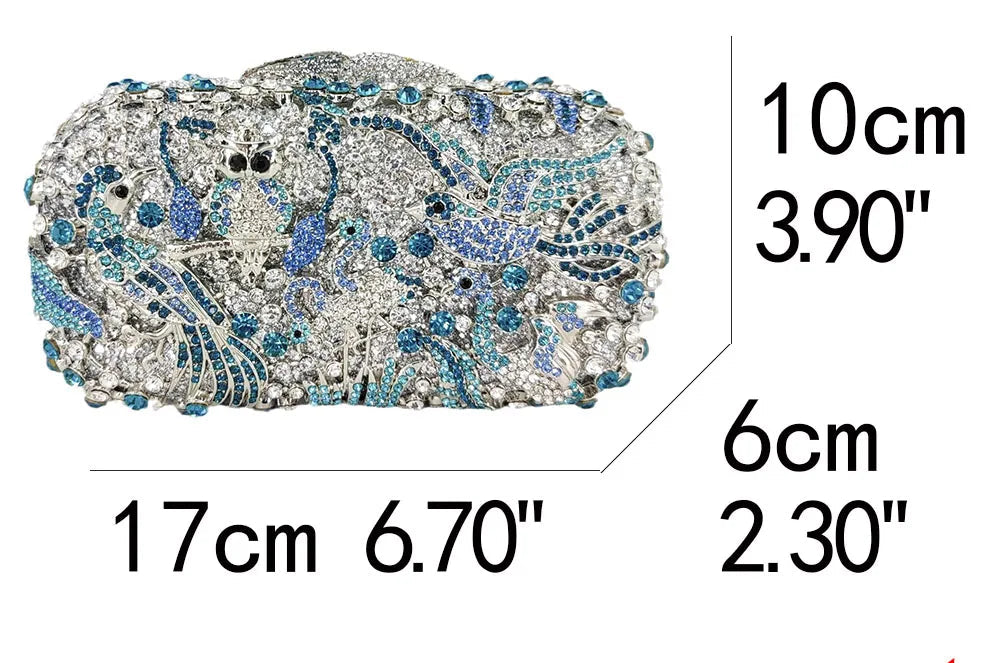Boutique de fgg luz azul spahire pássaro & flor mulheres cristal embreagem sacos noite casamento nupcial animal strass bolsas