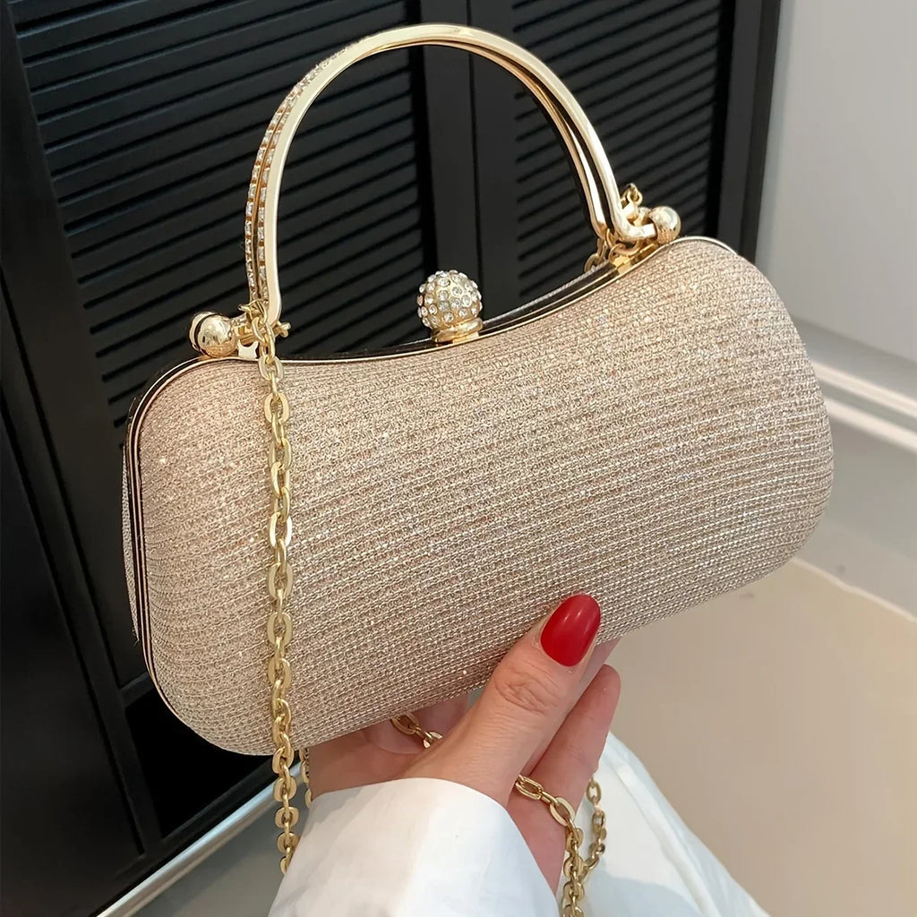 Mini bolsa de noite brilhante, bolsa com corrente de strass, bolsa de banquete com glitter de luxo, perfeita para festa, casamento, baile, jantar/banquete