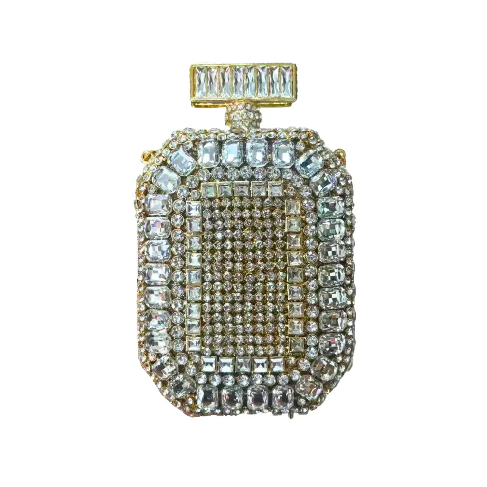 Azul/ouro garrafa de vidro cristal saco noite caixa perfume diamante feminino bolsas casamento nupcial strass embreagem senhora festa bolsa