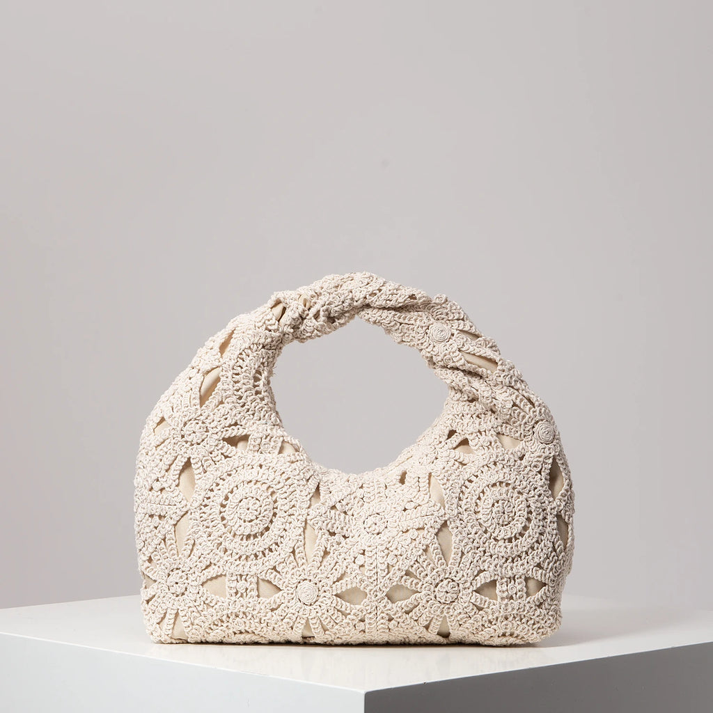 Bolsa de tecido oco com padrão, bolsas de praia boêmia para mulheres, conjunto de crochê, acessórios de praia femininos, Trav Must Haves (padrão aleatório)