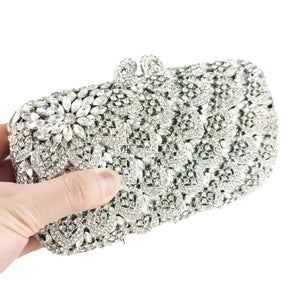 Boutique de fgg prata flor embreagem feminina cristal bolsas noite nupcial casamento strass minaudiere saco formal sacos festa
