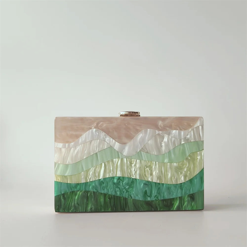 Mármore pérola listrado onda acrílico sacos de noite sacs à principal ombro mensageiro aleta feminina festa menina bolsa bolsas saco