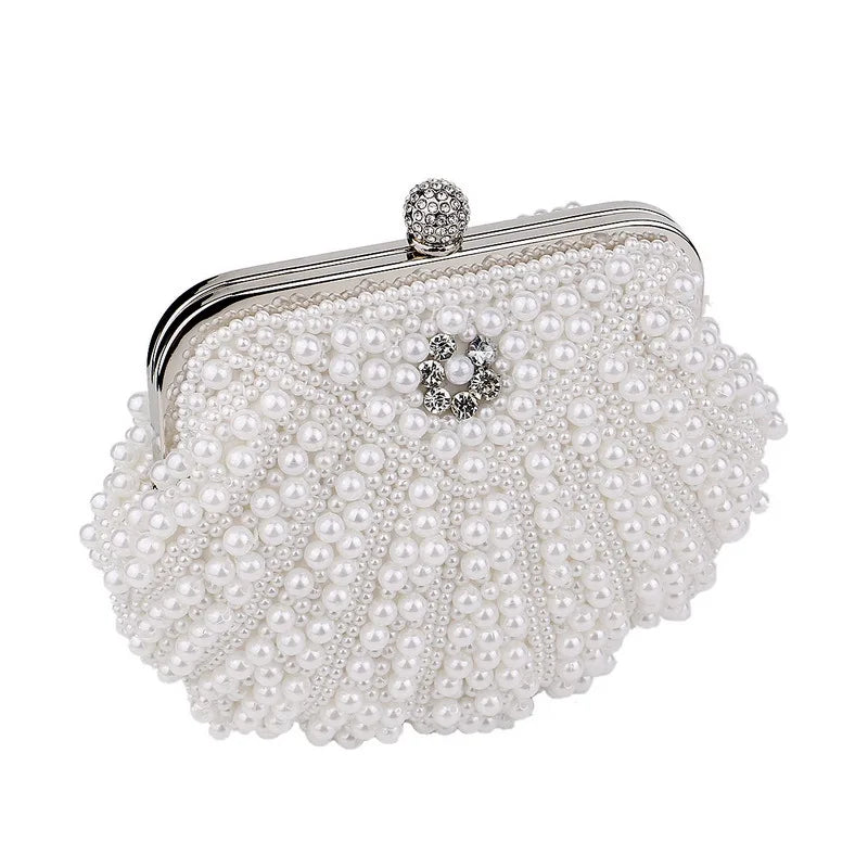 Bolsa pérola para mulheres, embreagem frisada de dois lados, sacos de noite elegantes, bolsa de casamento nupcial, bolsa luxuosa de strass, moda