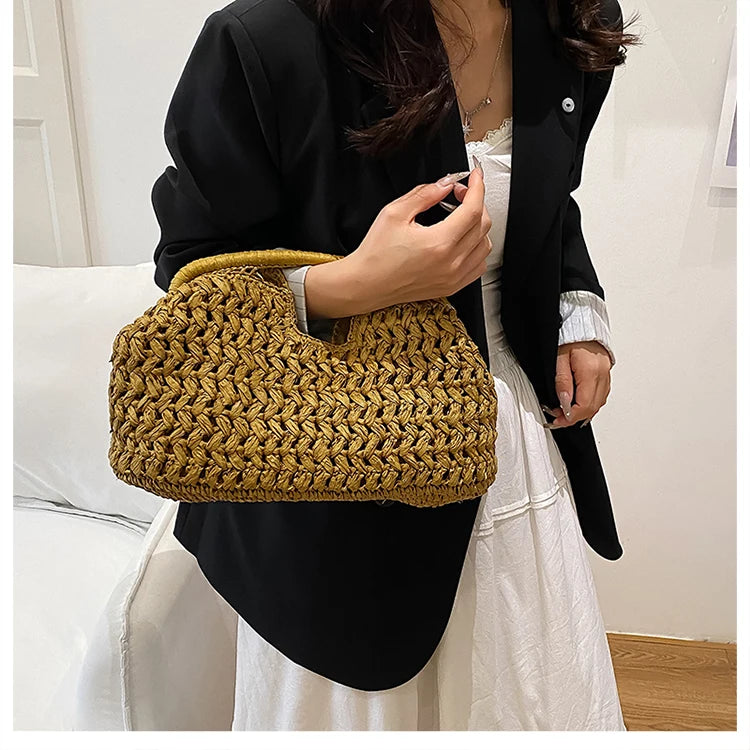 Novo verão saco de praia para as mulheres saco de embreagem luxo designer sacos de palha tote bolsa moda tecido rattan sacos feminino bolsa de viagem