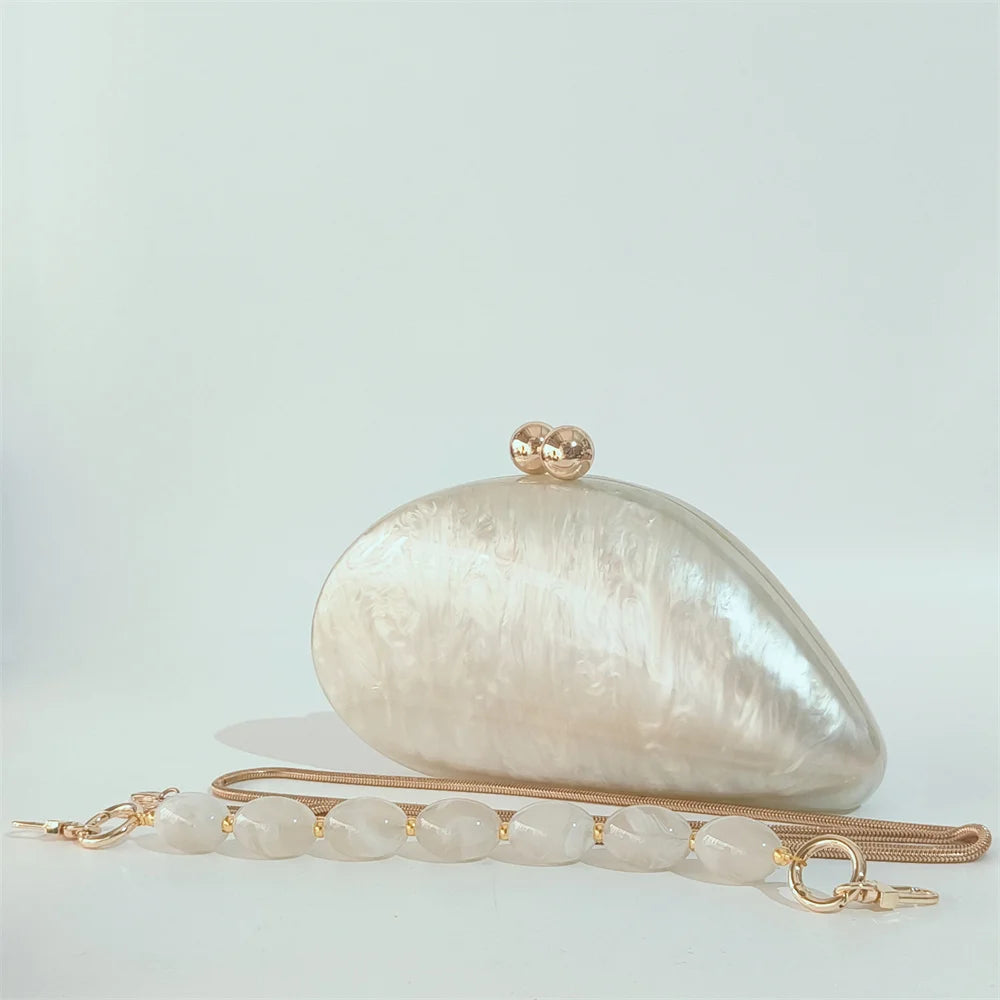 Pérola de mármore bege feminino designer festa à noite bonito feminino ovo bolsa azul atacado senhora acrílico escudo forma saco embreagem