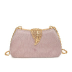 Saco de banquete de fivela de folha elegante, Bolsa portátil com corrente versátil, Vestido Cruz Diagonal, Novo, 2024