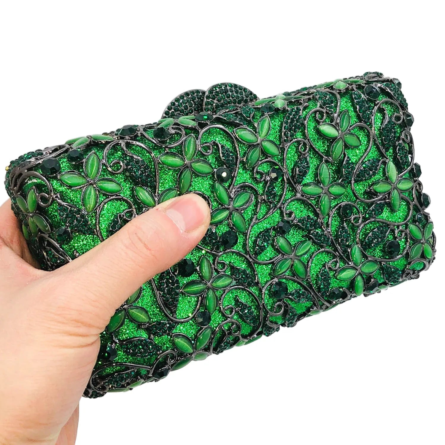 Boutique de fgg feminino cristal verde noite bolsa embreagem flor minaudiere sacos hardcase festa strass embreagem bolsa casamento
