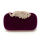 Retro preto saco de noite feminino elegante formal festa de casamento bolsas vintage veludo embreagem com pavão cristal vermelho bolsas
