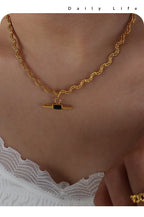 Colar de aço inoxidável feminino, corrente única no pescoço, linha ondulada verde e preta, pingente de pedra de vidro colares da moda