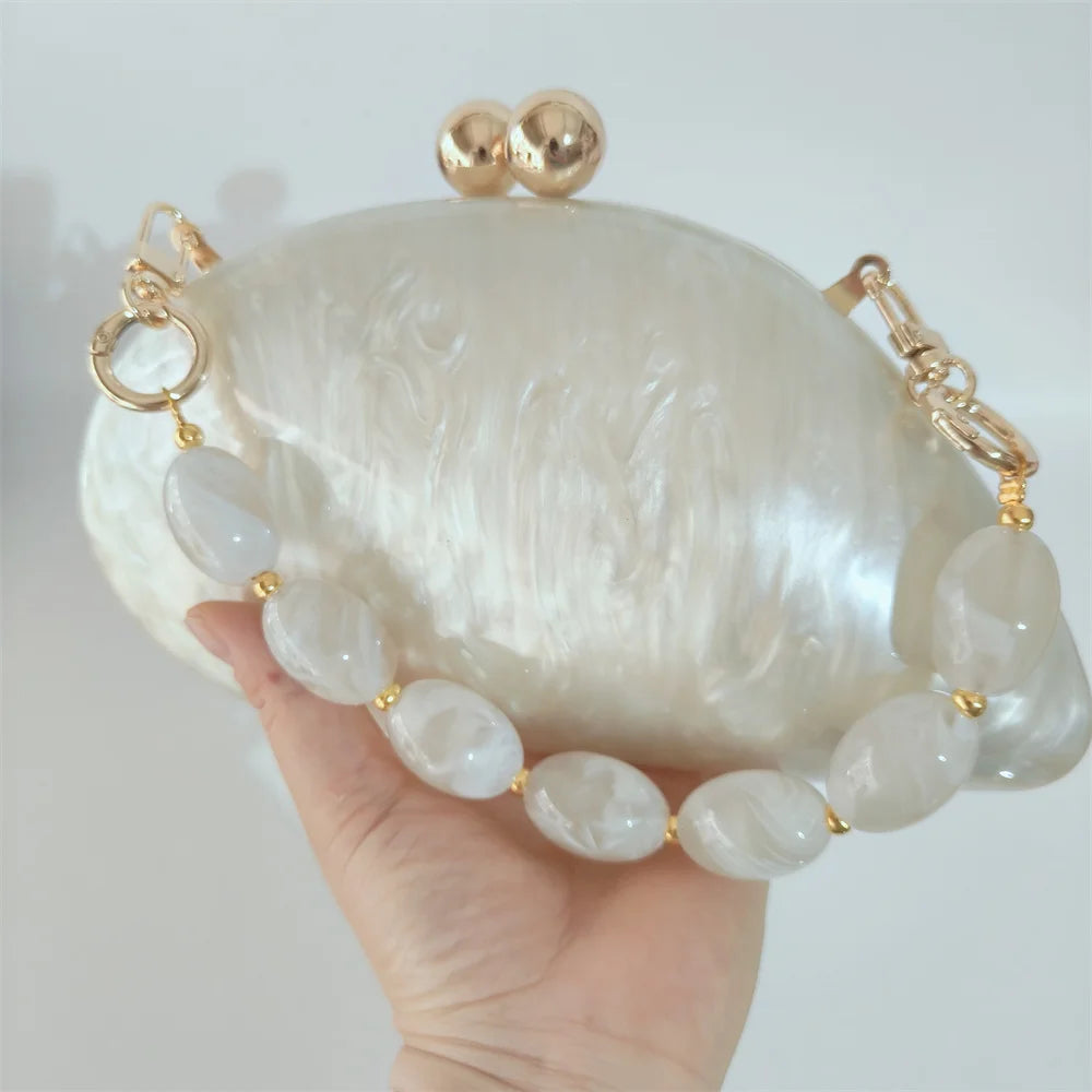 Pérola de mármore bege feminino designer festa à noite bonito feminino ovo bolsa azul atacado senhora acrílico escudo forma saco embreagem