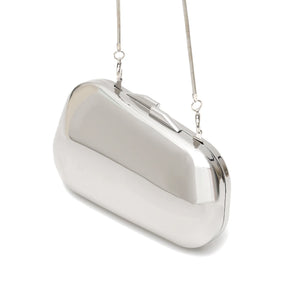 Ccezira bolsa de mão feminina luxuosa, caixa de ferro brilhante, bolsa de mão de noite, formato assimétrico, corrente longa, para coquetel, data