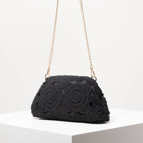 Bolsa crossbody de tecido oco padrão, bolsa de praia de palha boêmia, conjunto Chrochel, estilo premium, Trav Must Haves, bolsa Pach para mulheres