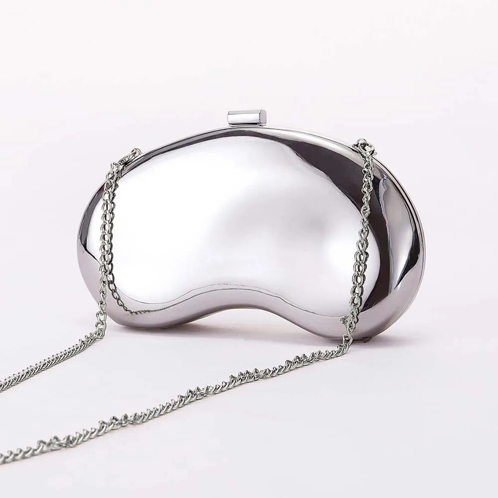 Bolsa de Mão Pequena para Festa de Casamento Feminina, Clutch Metálica da Moda, Bolsa de Noite com Alça em Forma de Concha