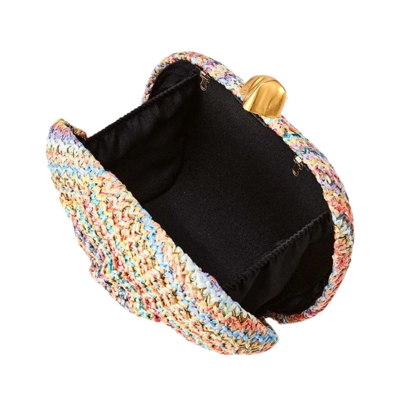 Casamento crossbody saco de embreagem moda nova palha ombro festa à noite multi-cor tecido oval sacos de luxo designer carteira feminina