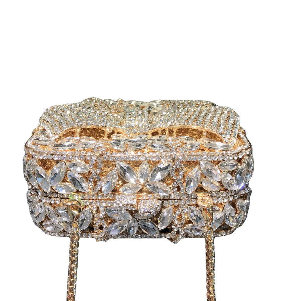 Fábrica atacado forro completo strass cristal artesanal festa de noiva senhoras saco embreagem caixa quadrada em forma de borboleta saco jantar