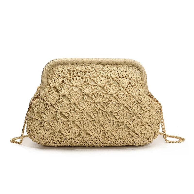 LEFTSIDE Weave Pequenas Bolsas de Ombro de Palha para Mulheres 2025 Verão Nova Tendência Bolsa Crossbody Feminina Corrente ​ Bolsas de praia de ráfia