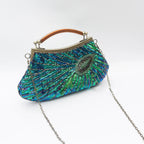 Bolsa luxuosa de lantejoulas com penas de pavão, feita à mão, retrô, cheongsam, bolsa de jantar, bolsa de mão com contas para vestido de casamento, jantar