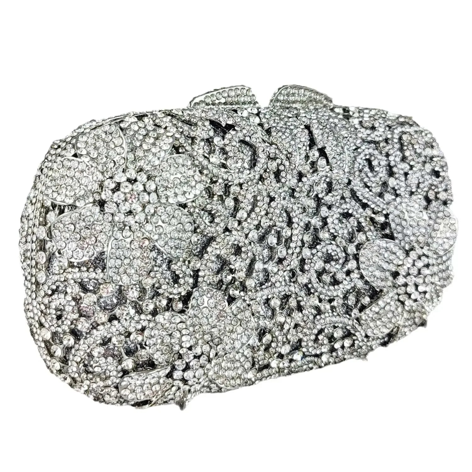 Boutique de fgg champanhe feminino flor bolsa de noite saco nupcial casamento strass bolsas festa jantar formal saco embreagem