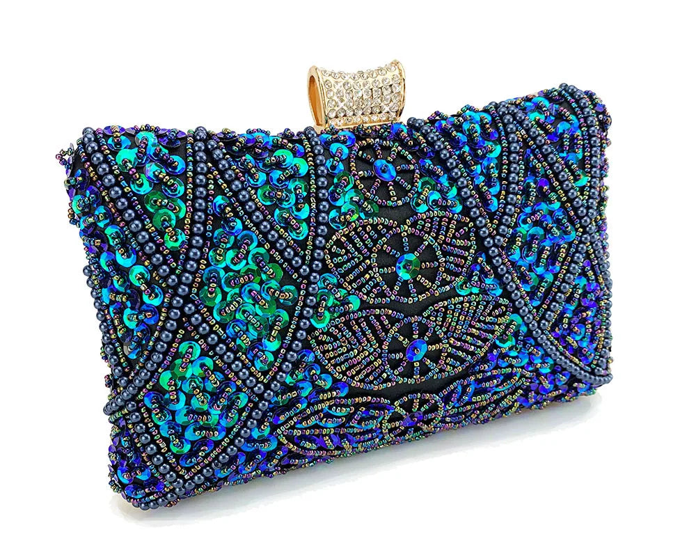 Sacos de noite frisados luxuosos com corrente metálica para mulheres, sacos de ombro femininos, embreagem do casamento, fechamento do diamante, bolsas do partido, sacos de noite
