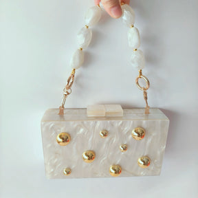 Pérola bege metal ponto na superfície acrílico bolsa de embreagem aleta escudo feminino saco de noite verão casamentos festa baile praia senhora bolsa