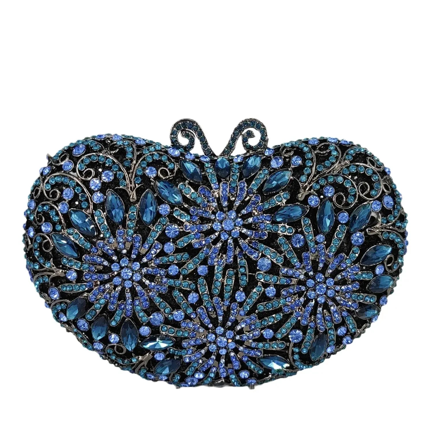 Boutique de fgg azul marinho forma de coração feminino flor embreagem sacos de noite festa de casamento nupcial bolsas de cristal strass bolsas