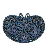 Boutique de fgg azul marinho forma de coração feminino flor embreagem sacos de noite festa de casamento nupcial bolsas de cristal strass bolsas