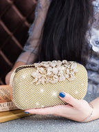 Bolsa Clutch Elegante com Diamantes para Festas Noturnas, Ideal para Vestidos Qipao, Bolsa em Formato de Concha de Liga com P...