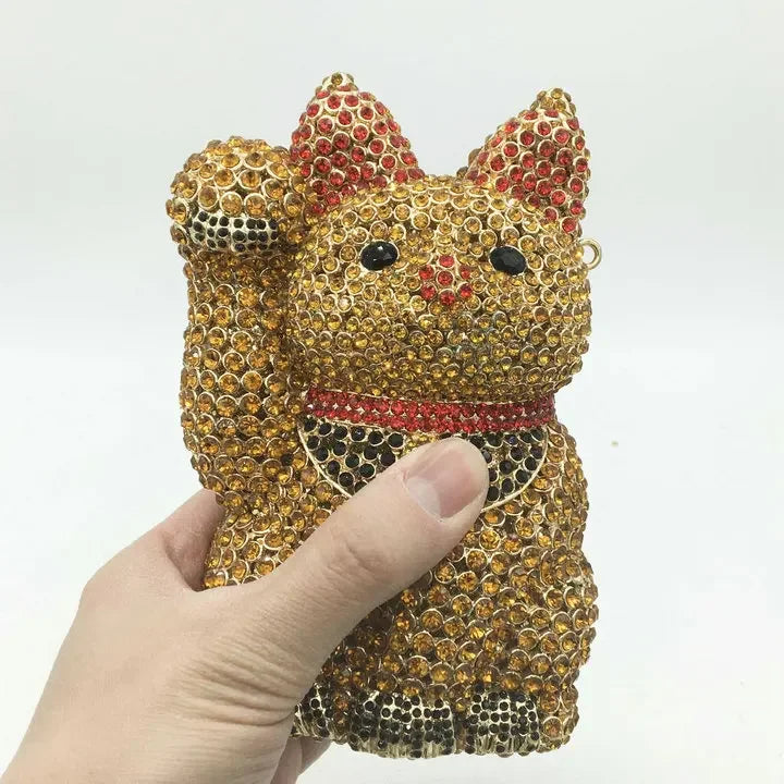 Boutique de fgg fortuna sorte forma gato feminino cristal embreagem bolsas noite saco senhoras festa jantar minaudiere bolsa