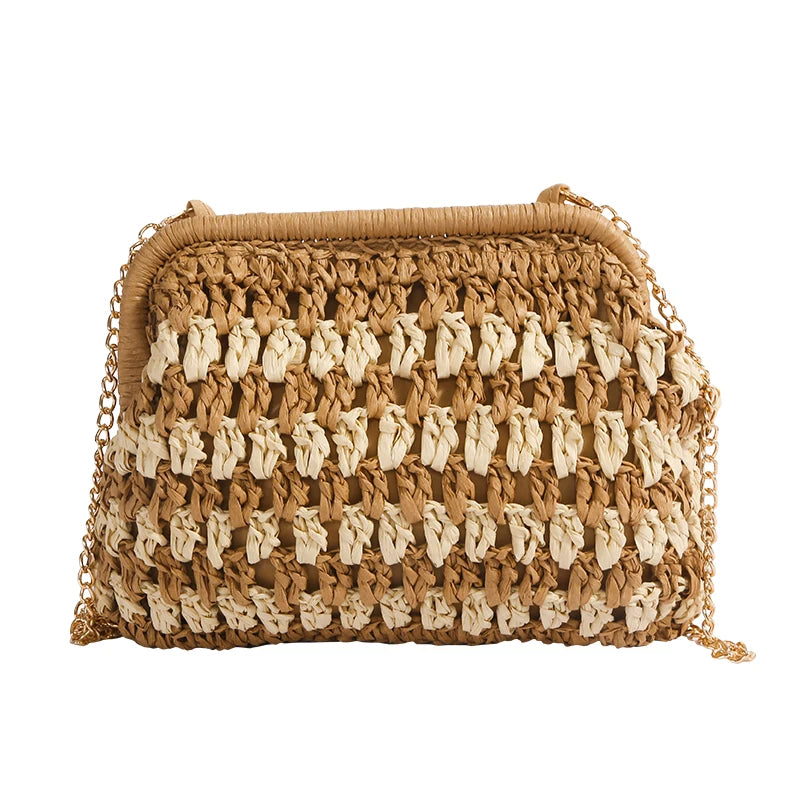 Moda a céu aberto malha sacos de ombro para mulheres elegante trançado fecho design leve crossbody bolsa verão praia tote bolsa