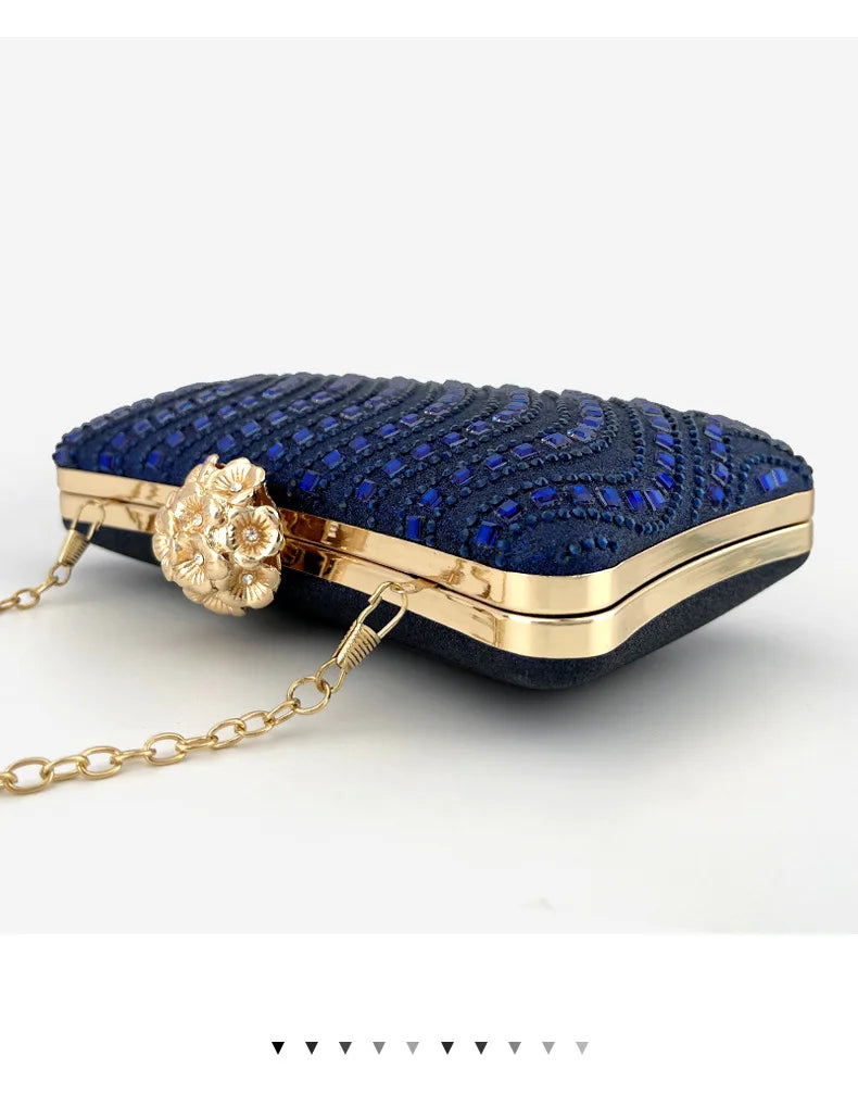 Bolsa de jantar com travesseiro azul safira, versátil, luxuosa, temperamento, bolsa de mão, retrô, diamante quente, banquete, bolsa feminina