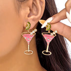 Brincos de vidro de vinho limão vintage para mulheres temperamento luz luxo incrustado strass pérola brincos meninas festa jóias presentes