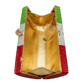 Bolsa de diamante em forma de bandeira italiana de luxo de alta qualidade, festa de casamento de diamante, bolsa, bolsa de noite, embreagem de cristal