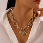 Zaa vintage metal torcido círculo correntes redonda moeda pingente colares para mulheres puk festa corrente gargantilhas colar jóias presentes f