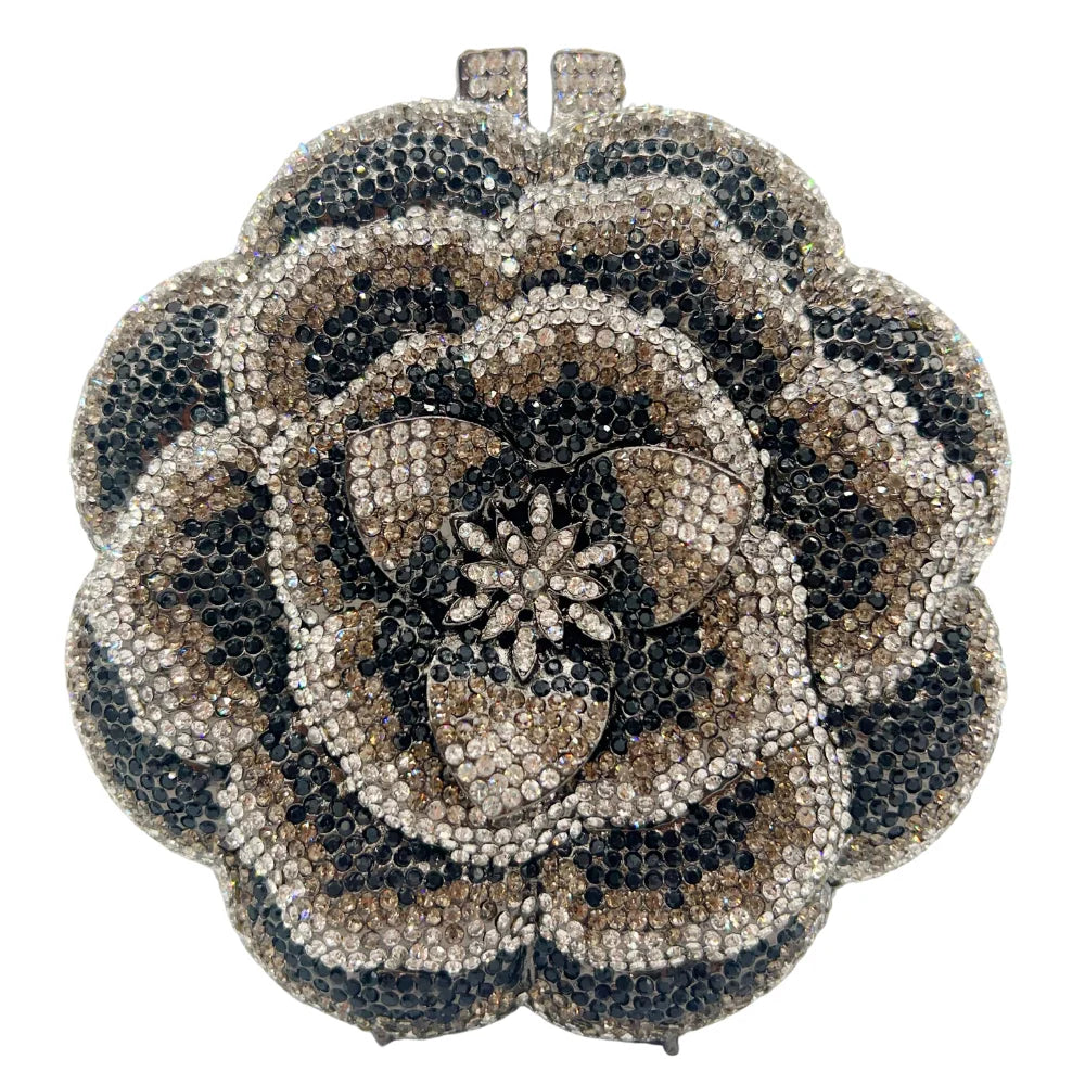 Alta qualidade presente do dia das mães 3d flor rosa strass diamante saco meninas e mulher saco de noite de casamento