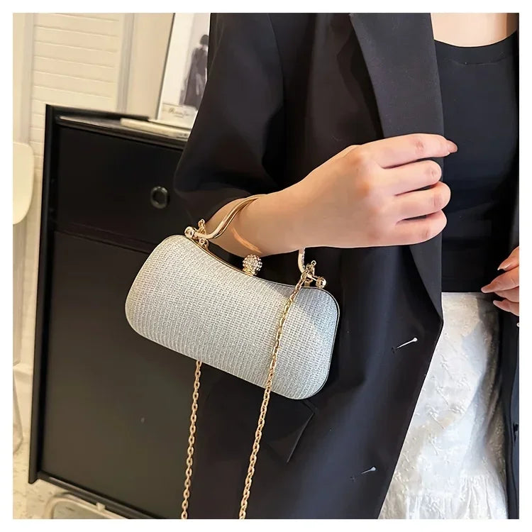 Mini bolsa de noite brilhante, bolsa com corrente de strass, bolsa de banquete com glitter de luxo, perfeita para festa, casamento, baile, jantar/banquete